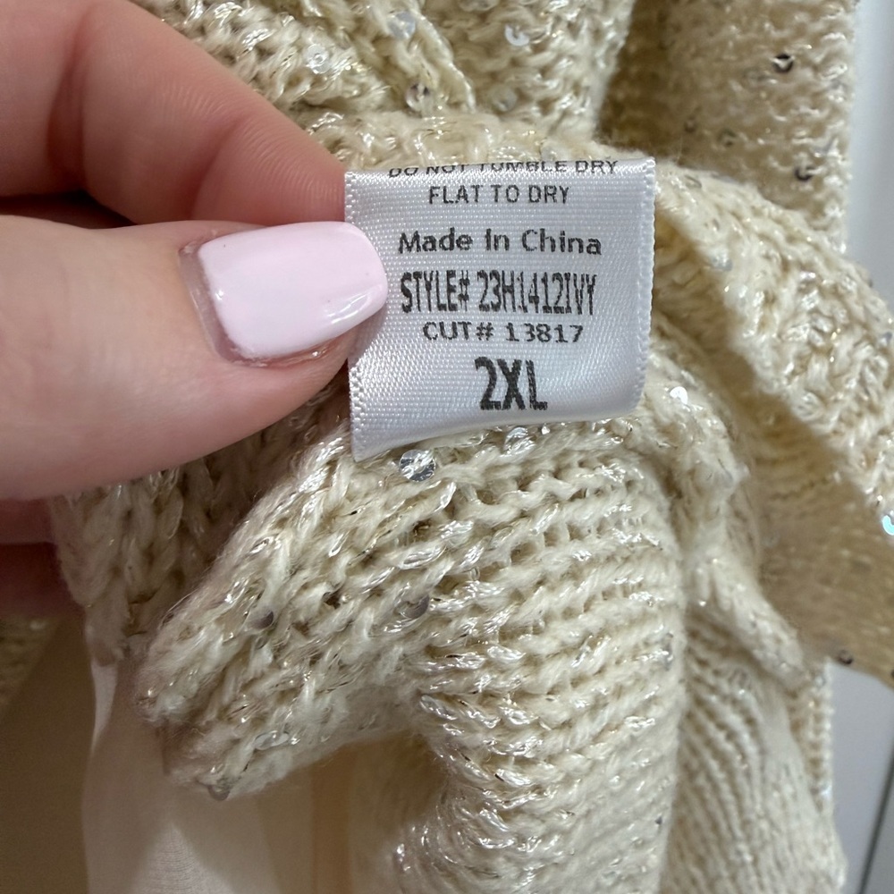 Cream Sequin Sweater with Layered Hem - Picture 4 of 5
